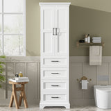 Bathroom Vanity With 2 Damping Hinge Doors, 3 Drawers, Adjustable Shelves - White