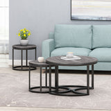Icebergs - 3 Piece Coffee Table Set With Wood Top And Iron Base - Black / Gray