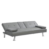Modern Sofa Bed With Armrest 2 Holders, Wood Frame & Stainless Leg
