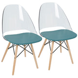 Tonic - Chair (Set of 2) - Natural Wood, Teal Blue Polypropylene, Clear Polycarbonate, Black Metal