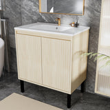 Bathroom Vanity With Ceramic Sink, Floor-Standing Design, Soft-Closing Drawers