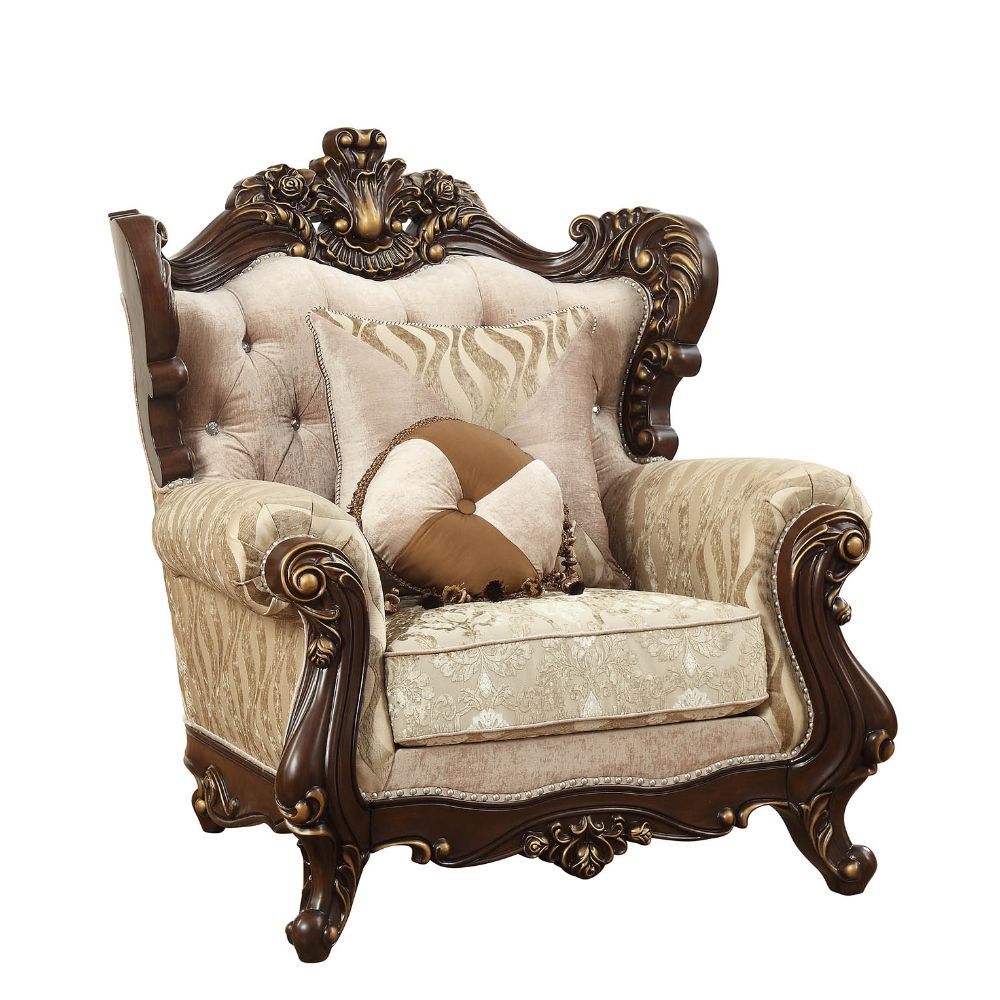 Shalisa - Chair With 2 Pillows Same Lv01587) - Fabric & Walnut