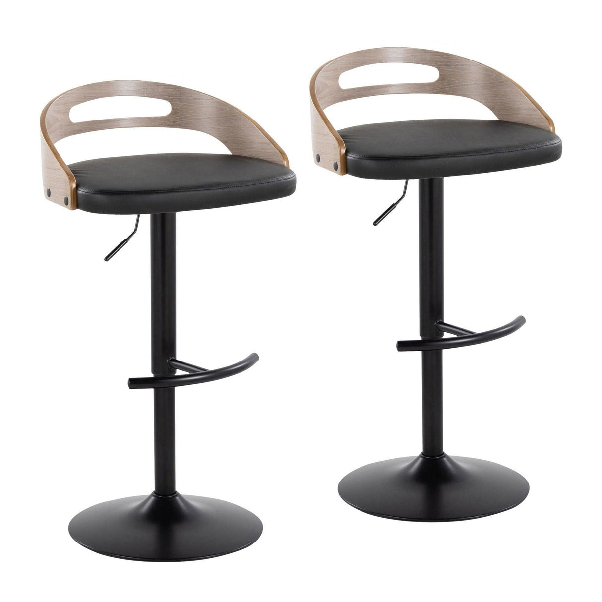 Cassis - Adjustable Swivel Barstool (Set of 2) - Black Metal Frame And Light Gray Wood