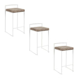 Fuji - 26" Stackable Counter Stool (Set of 3) - White Metal With Brown Cowboy Fabric Cushion