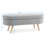 Ottoman Oval Storage Bench With Rubber Wood Legs Linen - Gray