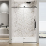 Frameless Single Sliding Soft Close Shower Door, 5 / 16" Clear Nano Coated Tempered Glass And 304 Stainless Steel Handle - Matte Black