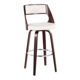 Cecina - 30" Fixed-Height Barstool With Swivel And Round Chrome Metal Footrest (Set of 2) - Cherry Wood And White Faux Leather
