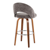 Renee - Upholstered Fixed-Height Barstool (Set of 2) - Walnut Wood, Chrome Metal