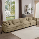 Modern Upholstered 4 Seater Corduroy Fabric Sofa With Arm And Throw Pillows