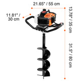 Vevor Gas Post Hole Digger 52Cc 1450W With 8 Drill Bits & Extension Rod Aluminium Alloy - Black