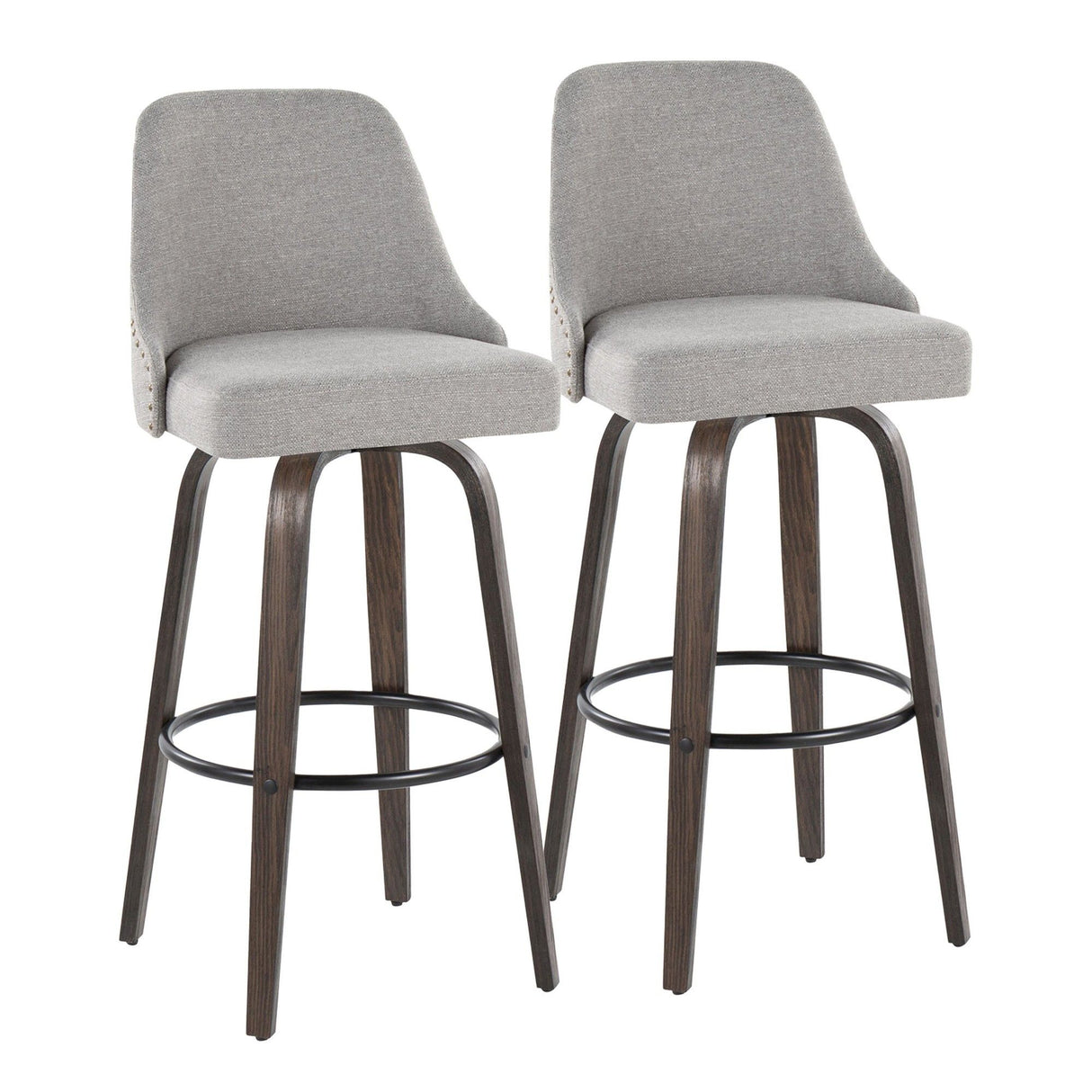 Marcel - 30" Fixed-Height Barstool With Swivel And Round Black Metal Footrest (Set of 2) - Walnut Glazed Wood