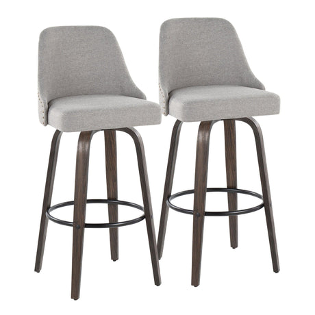 Marcel - 30" Fixed-Height Barstool With Swivel And Round Black Metal Footrest (Set of 2) - Walnut Glazed Wood