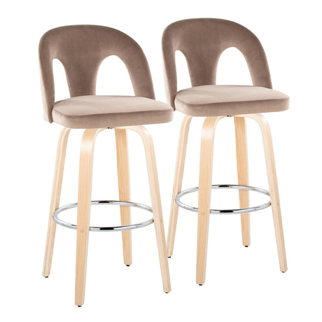 Ava - Upholstered Fixed-Height Barstool (Set of 2) - Natural Wood Base