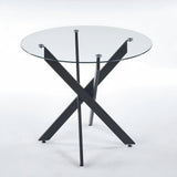Dining Table With Cross Metal Leg And Tempered Glass, Modern Space Saving Kitchen Table For Living Room