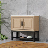 Modern Freestanding Bathroom Vanity With Ceramic Sink, Hot And Cold Faucet, Storage Cabinet & Open Shelf