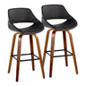 Fabrizzi - 30" Fixed-Height Barstool With Swivel And Square Black Metal Footrest (Set of 2) - Walnut Wood