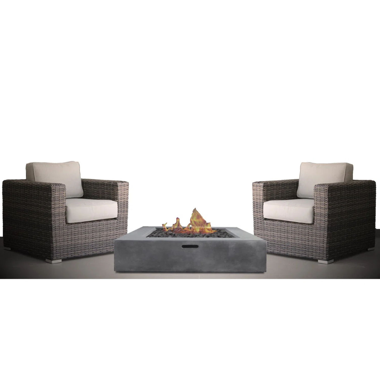 3 Piece Patio Rattan Furniture Set With Cushions Fire Pit - Brown