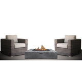 3 Piece Patio Rattan Furniture Set With Cushions Fire Pit - Brown