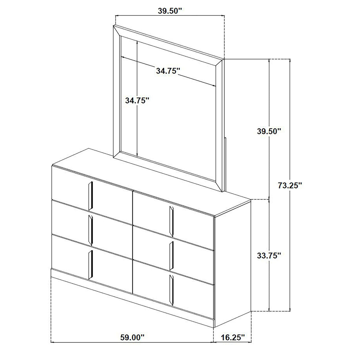 Lauryn - 6 Drawer Dresser With Mirror - Gloss White