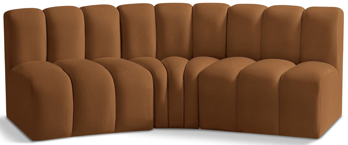Arc - Velvet 3 Piece Modular Corner Sofa - Saddle