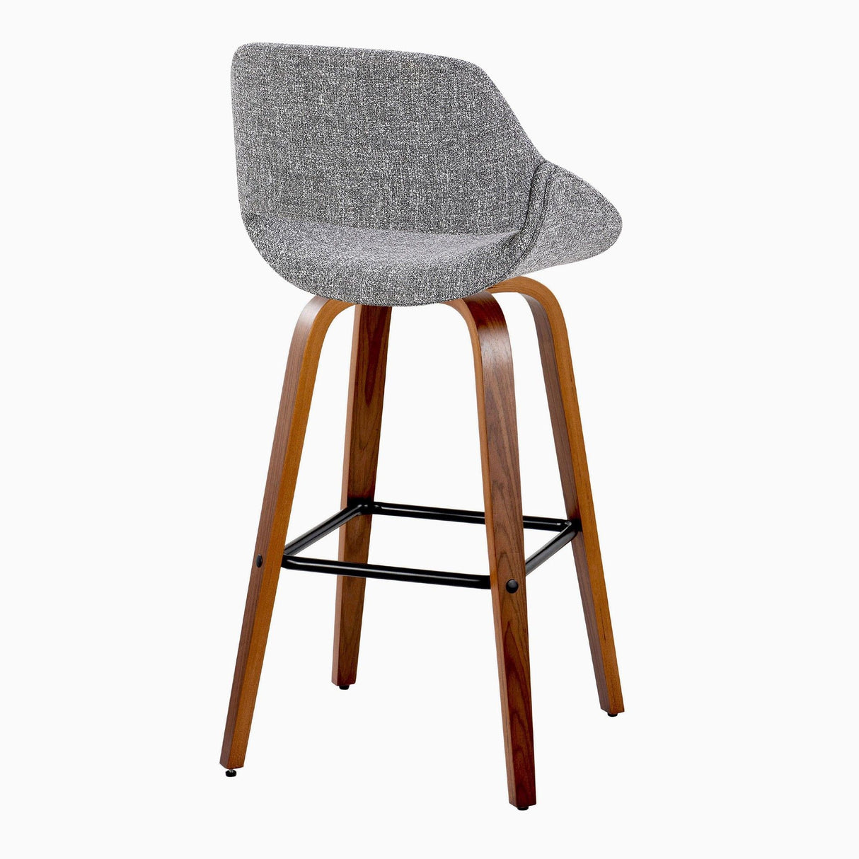 Fabrizzi - 30" Fixed-Height Barstool With Swivel And Square Black Metal Footrest (Set of 2) - Walnut Wood