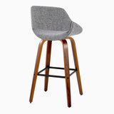 Fabrizzi - 30" Fixed-Height Barstool With Swivel And Square Black Metal Footrest (Set of 2) - Walnut Wood