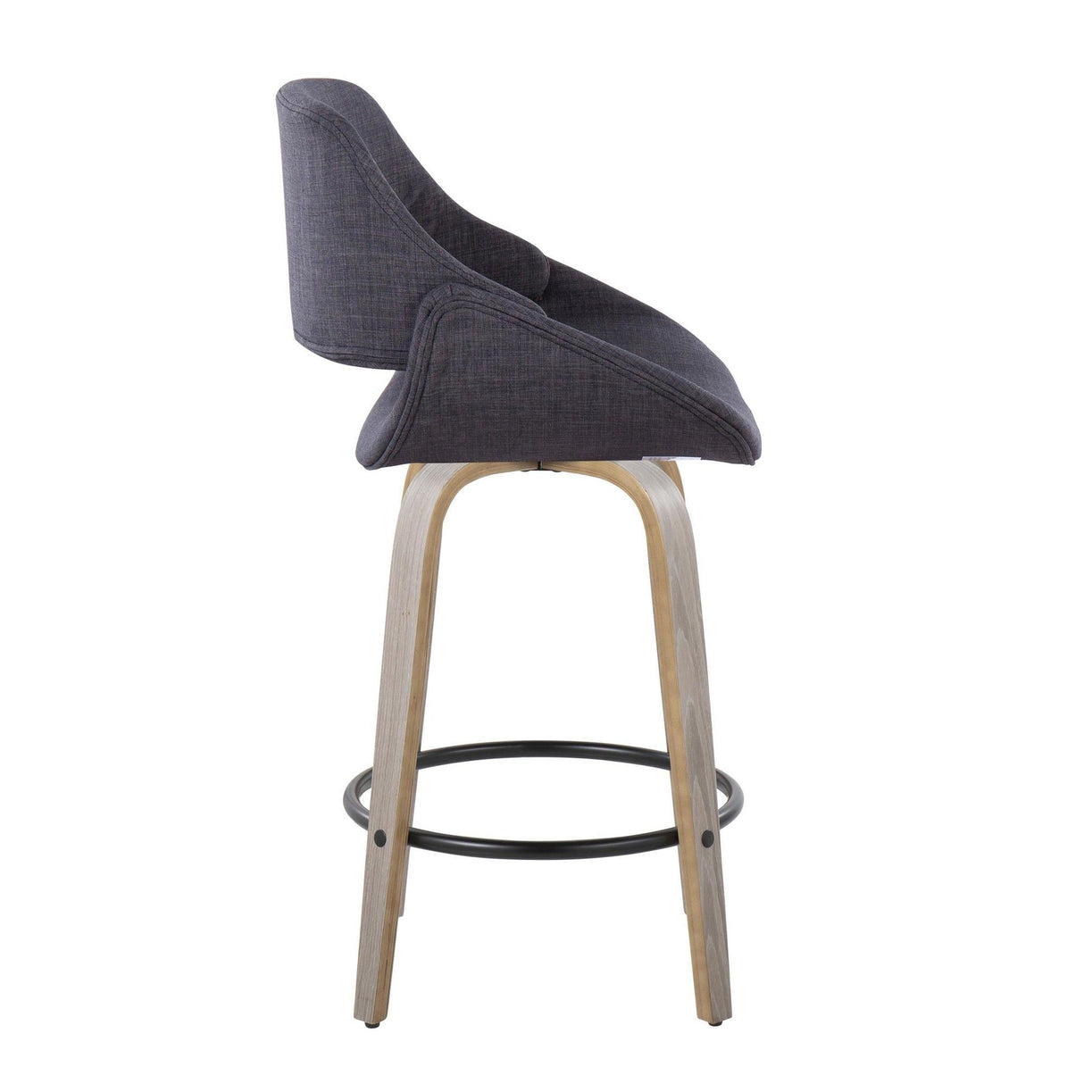 Fabrizzi - 26" Fixed-Height Counter Stool With Swivel And Round Black Metal Footrest (Set of 2) - Light Gray Wood