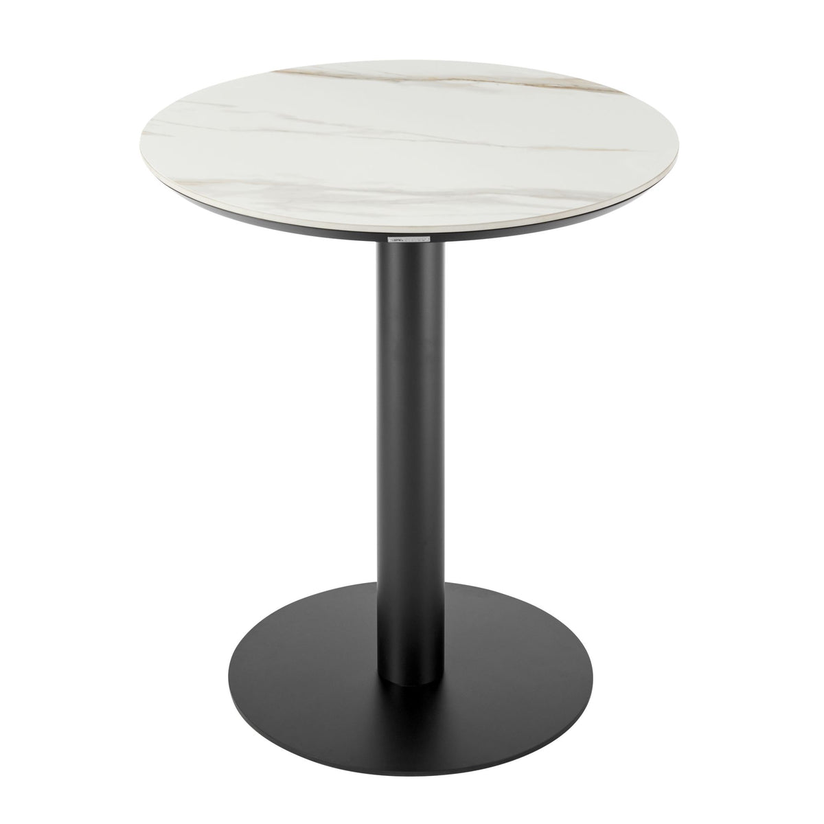 Jazmin - 40" Outdoor Round Sintered Stone Bar Table With Aluminum Pedestal Base - Black / White