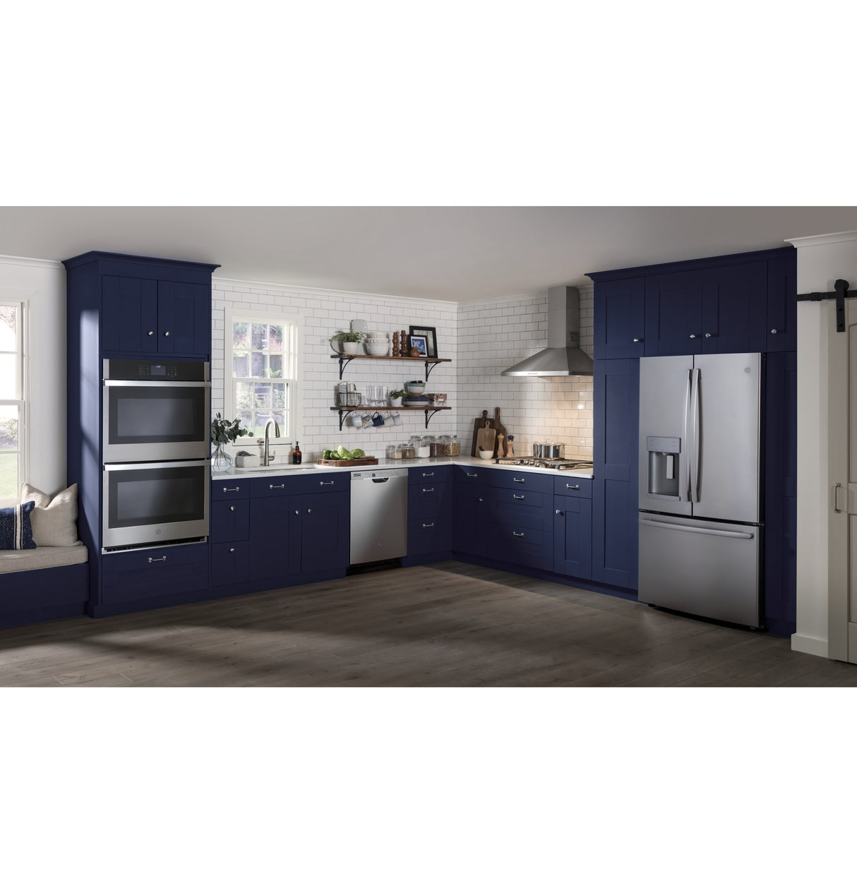 GE JVW5301SJSS - 30 in. Wall-Mount Pyramid Chimney Hood, Convertible Chimney Style Range Hood with 350 CFM, 4 Fan Speeds & 2 Halogen Lights - Stainless Steel