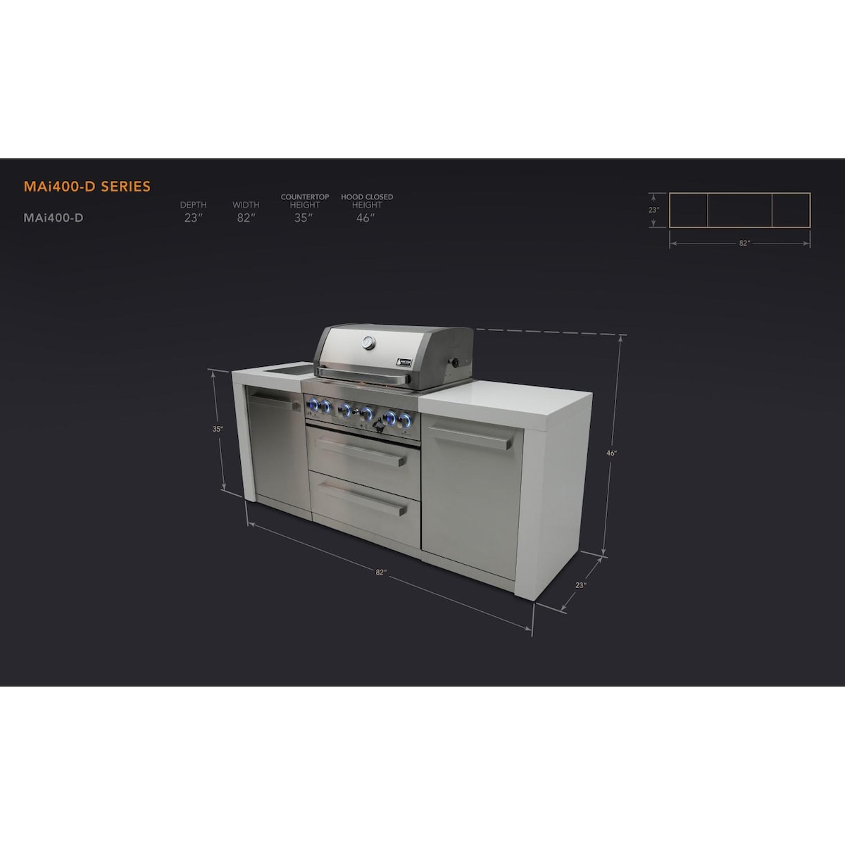 Mont Alpi Deluxe Series 7 Ft Propane Outdoor Kitchen Island w/ Side Burner - MAi400-D