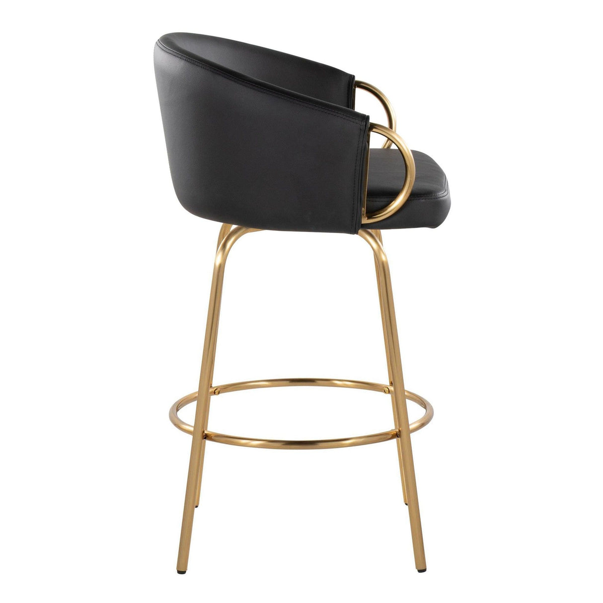 Claire - 26" Fixed-Height Counter Stool With Swivel And Round Gold Metal Footrest (Set of 2) - Gold Metal