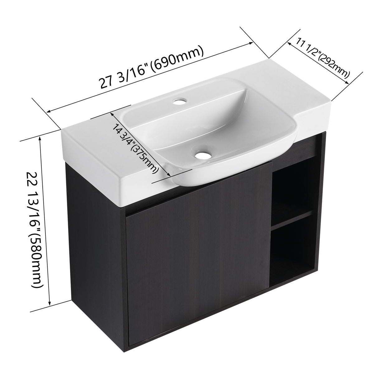 Wall Mounted Bathroom Vanity With Sink, Soft Close Door