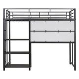 Metal Loft Bed With Desk, 3 Shelves And Ladder