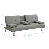Modern Sofa Bed With Armrest 2 Holders, Wood Frame & Stainless Leg