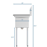 36 in. Three Compartment Stainless Steel Commercial Sink, Bowl Size 10" x 14" x 10" SC101410-N3.