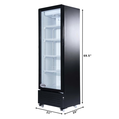 23 in. One Glass Door Commercial Display Merchandiser Refrigerator Cooler in Black, ETL Listed, 10 cu. ft. (KM-MDR-1GD-10C)