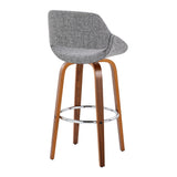 Fabrizzi - 30" Fixed-Height Barstool With Swivel And Round Chrome Metal Footrest (Set of 2) - Walnut Wood