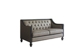 House Beatrice - Loveseat With 3 Pillows - Tan Synthetic Leather , Black Synthetic Leather & Charcoal