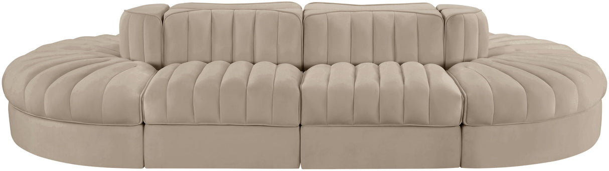 Rummi - Oval Velvet Performance Fabric Upholstered 8 Piece Modular Sectional