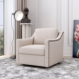360 Degree Swivel Armchair, Skin Friendly Fabric, Ergonomic Design, Brass Nail Decorative Armchair