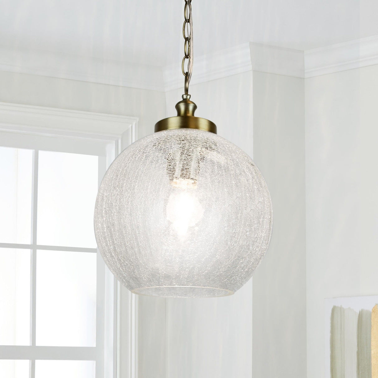 Globe - Glass Pendant Lamp - Clear Crackle Glass, Gold Plating '16