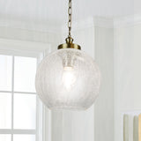 Globe - Glass Pendant Lamp - Clear Crackle Glass, Gold Plating '16