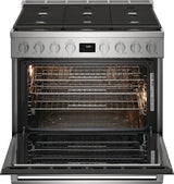 Electrolux ECFD3668AS 36 inch dual fuel range with oven door open