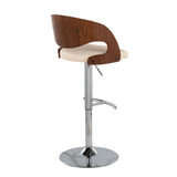 Pino - Mid-Century Modern Adjustable Swivel Barstool (Set of 2) - Walnut And Cream Faux Leather