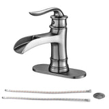 Waterfall Spout Bathroom Faucet With Single Handle And Pop Up Drain - Brushed Nickel
