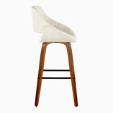 Fabrizzi - 30" Fixed-Height Barstool With Swivel And Square Black Metal Footrest (Set of 2) - Walnut Wood