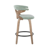 Gardenia - 26" Fixed-Height Counter Stool With Swivel (Set of 2) - Whitewashed Wood, Seafoam Green Fabric, Black Metal