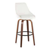 Diana - 30" Fixed-Height Barstool With Swivel And Round Black Metal Footrest (Set of 2) - Walnut Wood