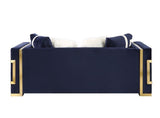 Virrux - Loveseat With 4 Pillows - Blue Velvet & Gold