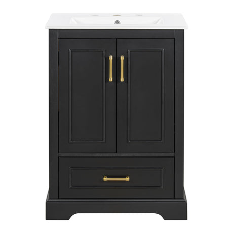 Bathroom Vanity With Sink, 1 Divided Drawer And 2 Soft Close Doors With Double Shelf